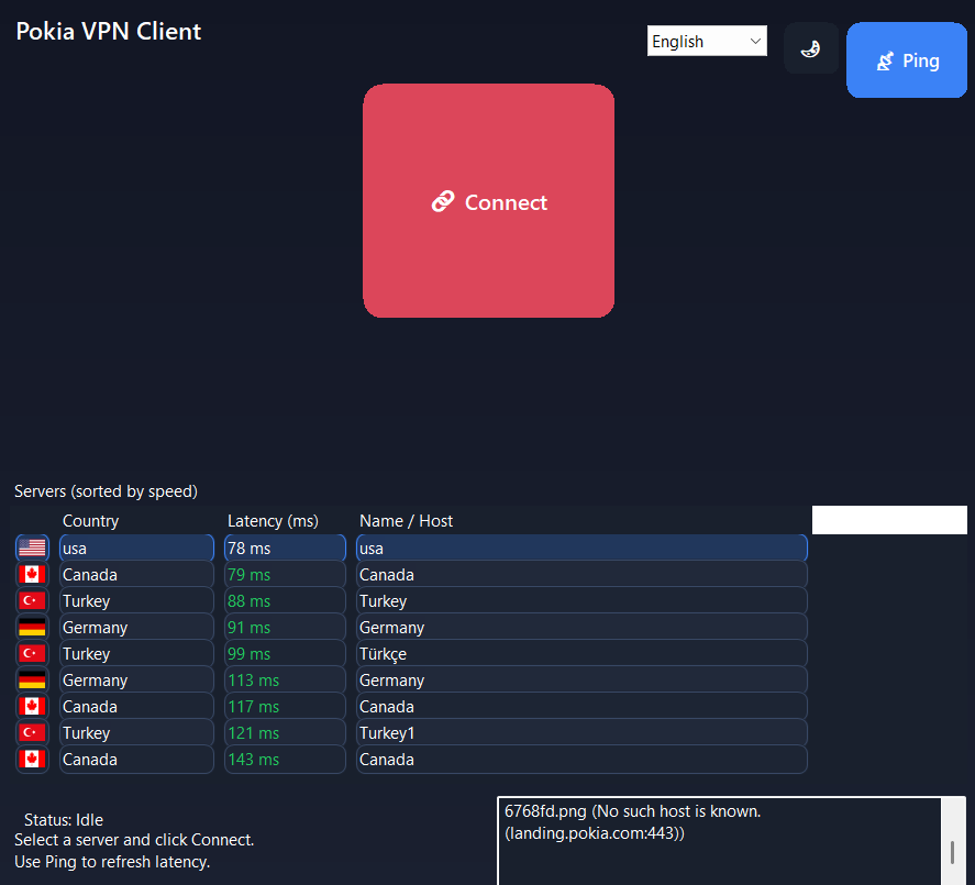 Pokia VPN app dark mode
